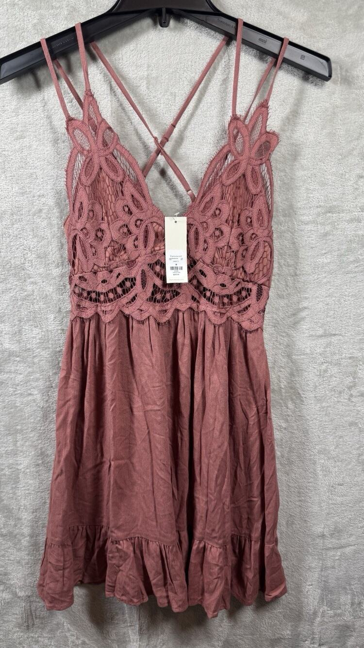 Francescas Blue Rain NEW Strapped Mini Dress Womens M Burnt Orange Laced Eyelet